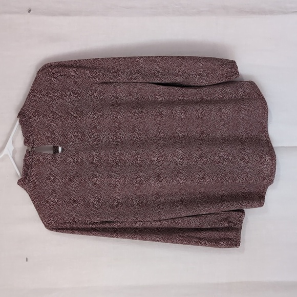 Brown Microdot Smocked Shoulder Ruffle Neck Blouse Size Medium - Picture 5 of 5